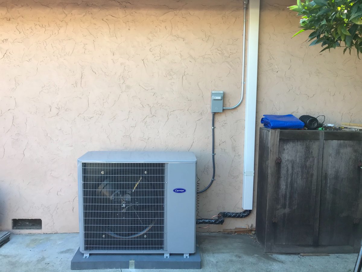 Before and After. Air conditioner Carrier installation with high-efficiency furnace Carrier in Cupertino, California.