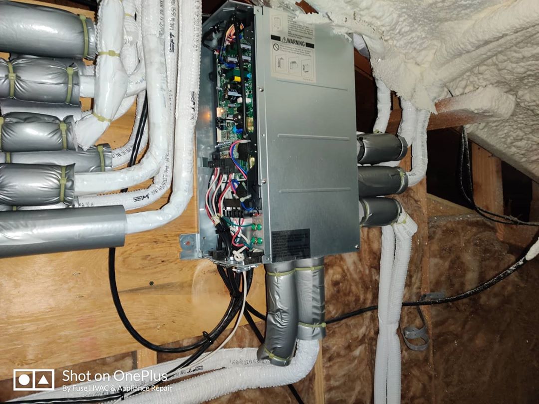Easy-peasy. DIY kit from Mitsubishi. 8 multizone, 2 branch boxes, 160 ft of linesets, 8 indoor units, 1 outdoor unit, 4 days, 3 guys.