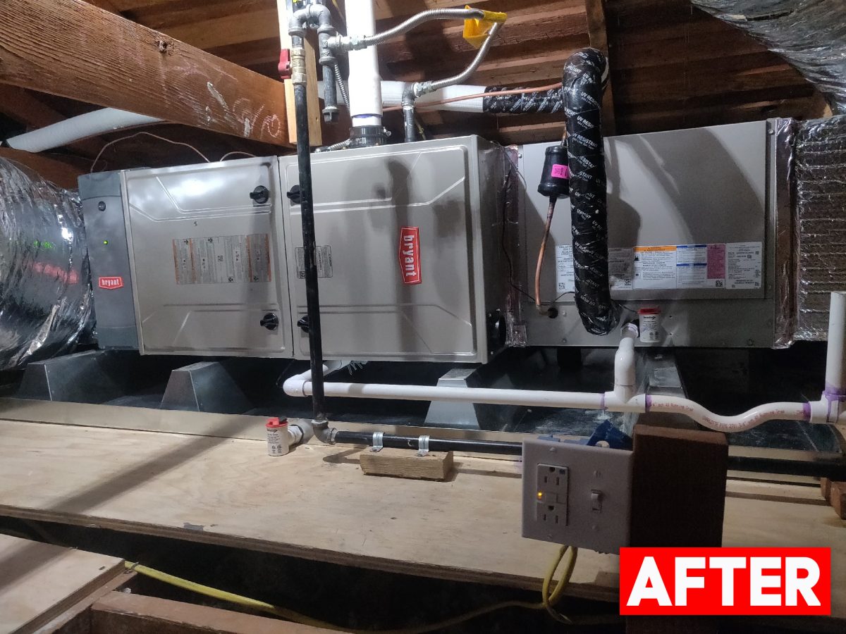 HVAC system installation San Jose, California. Before and after.