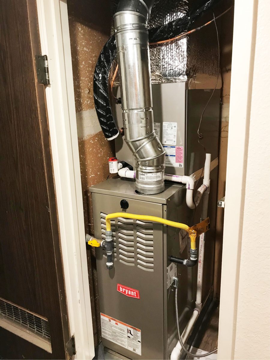HVAC installation with Bryant 801SA36045E14 furnace in Cupertino, California.